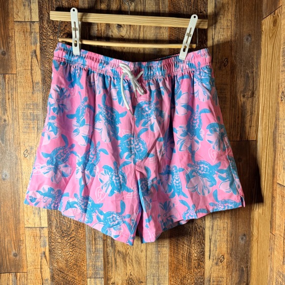 Shekini Men's XL Swim‎ Trunks Pink Blue Turtle Floral Drawstring Beach Shorts - Picture 2 of 5